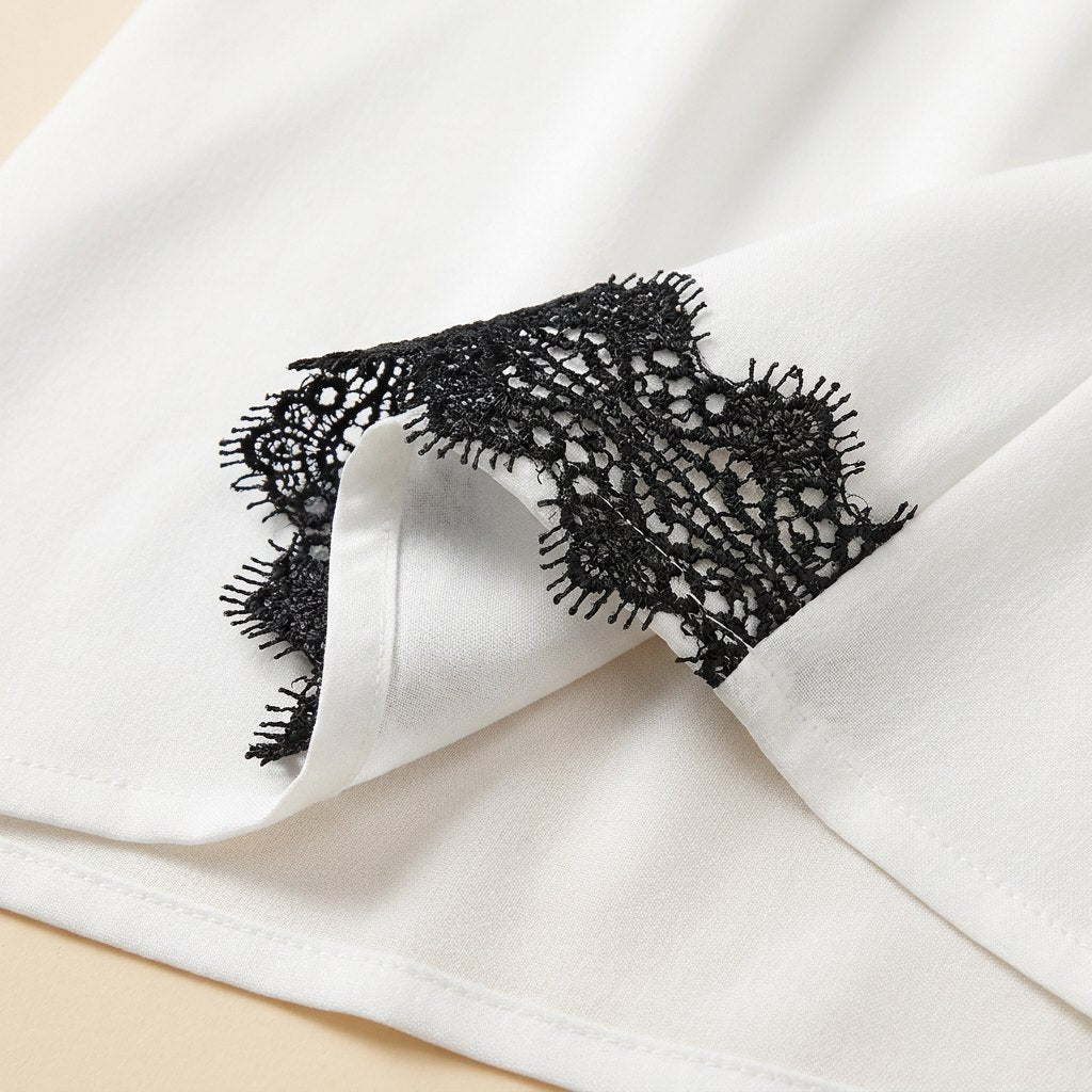 Lana lyocell and black lace fabric close-up