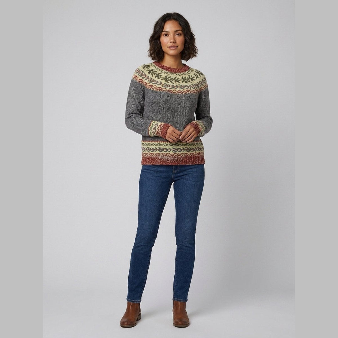 Lara grey fair-isle retro sweater on model front