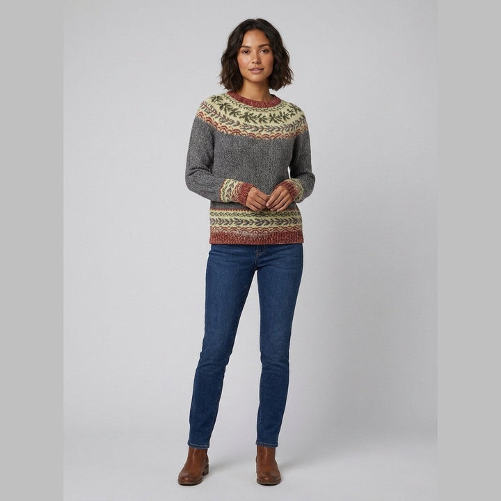 Lara grey fair-isle retro sweater on model front