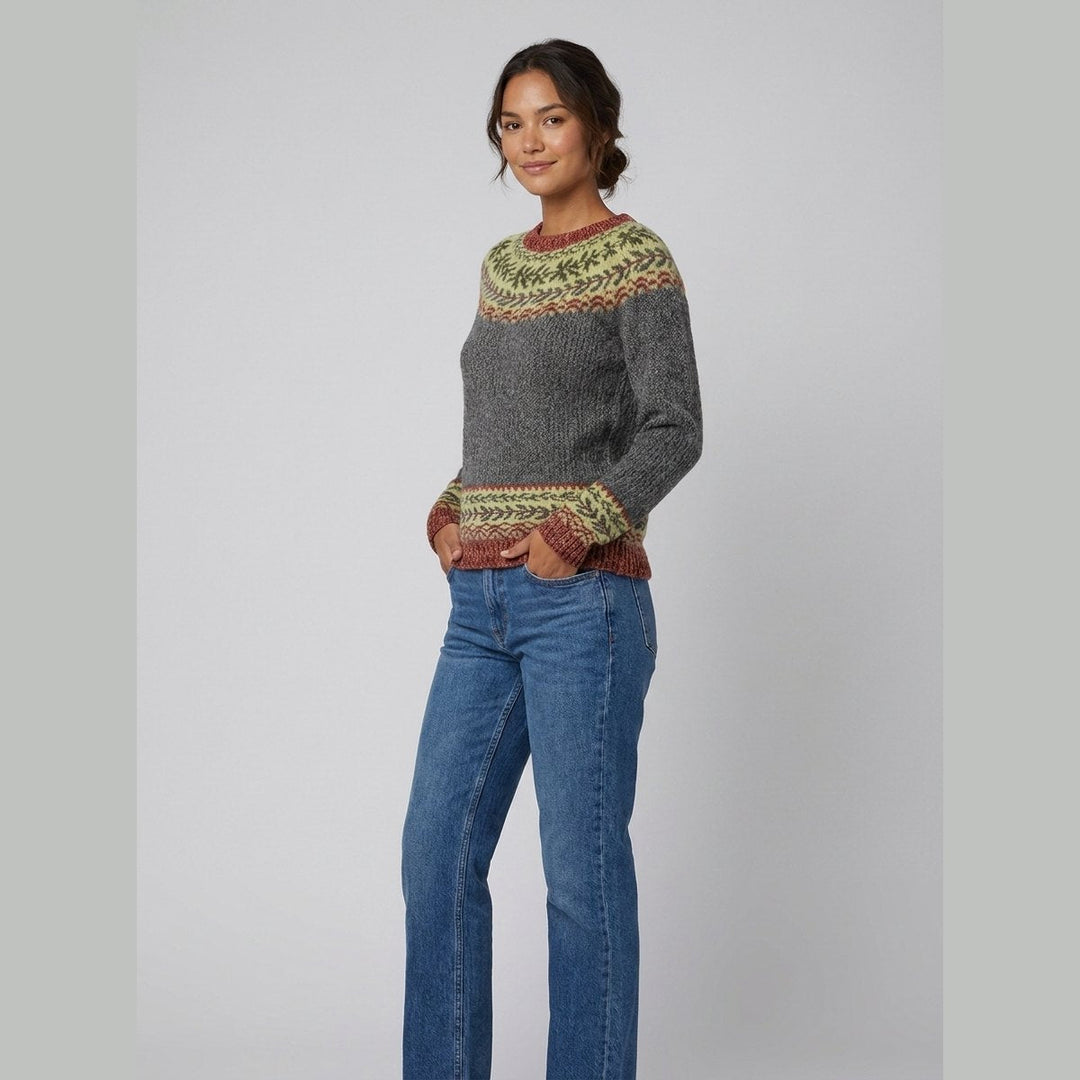 Lara grey fair-isle retro sweater on model side