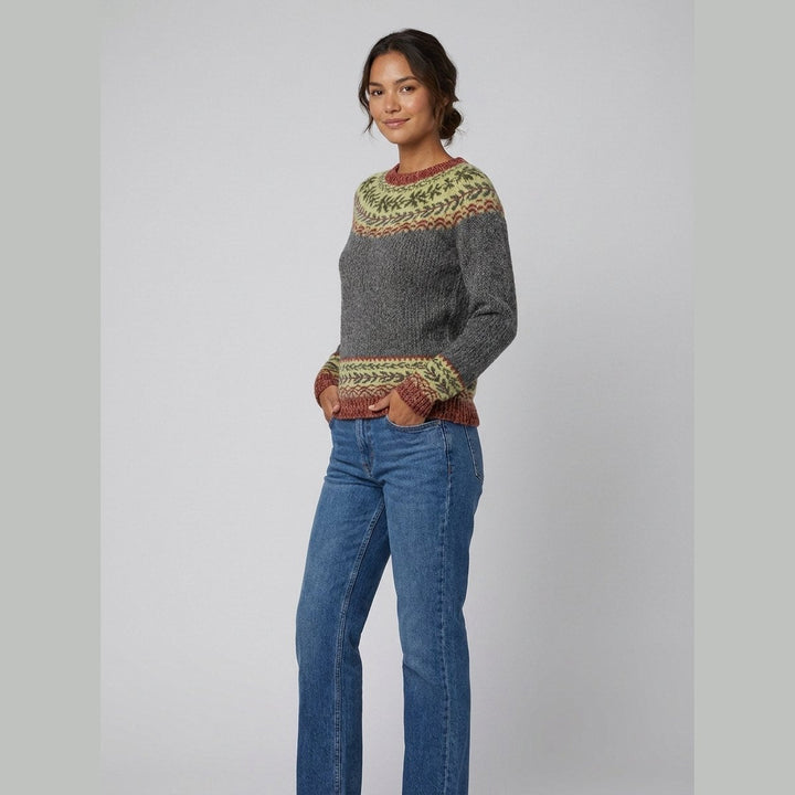 Lara grey fair-isle retro sweater on model side