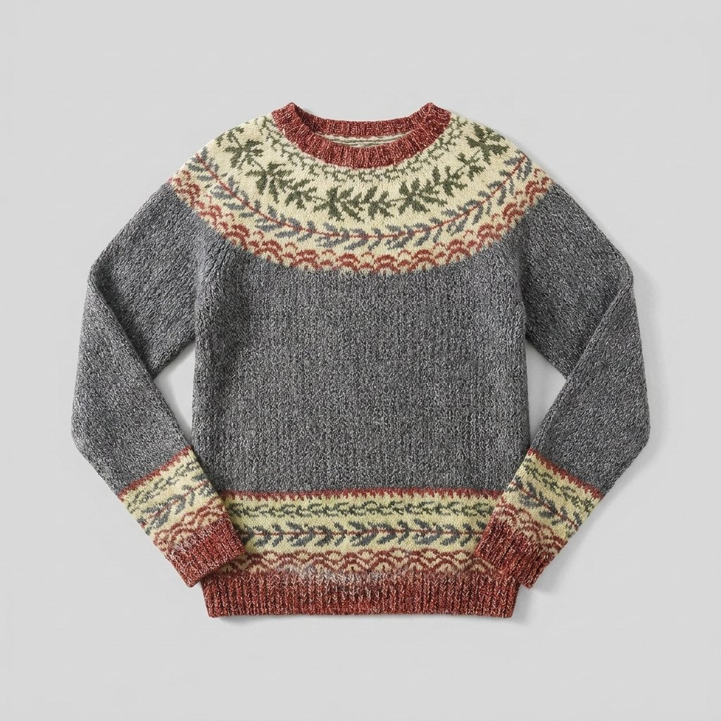 Lara grey fair-isle retro sweater product flat lay