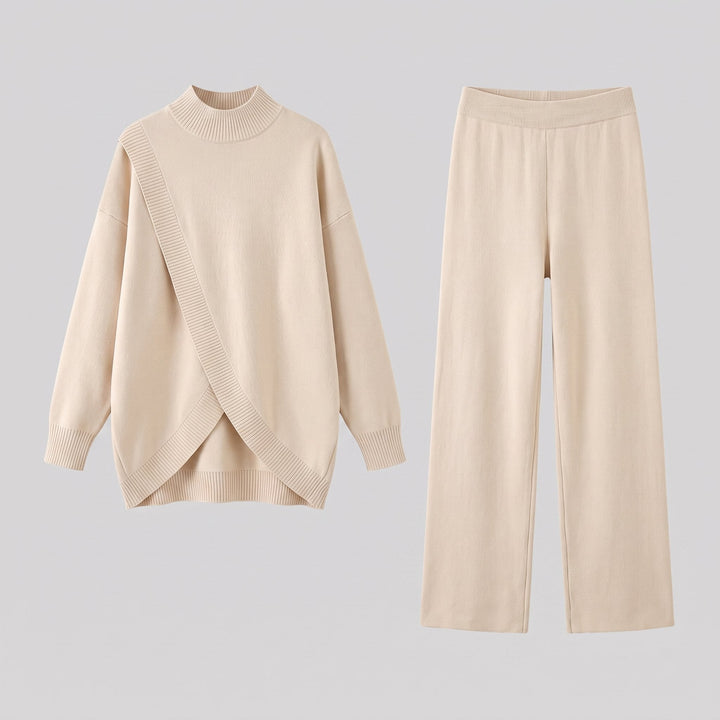 Larissa two-piece knit set beige - product flat lay