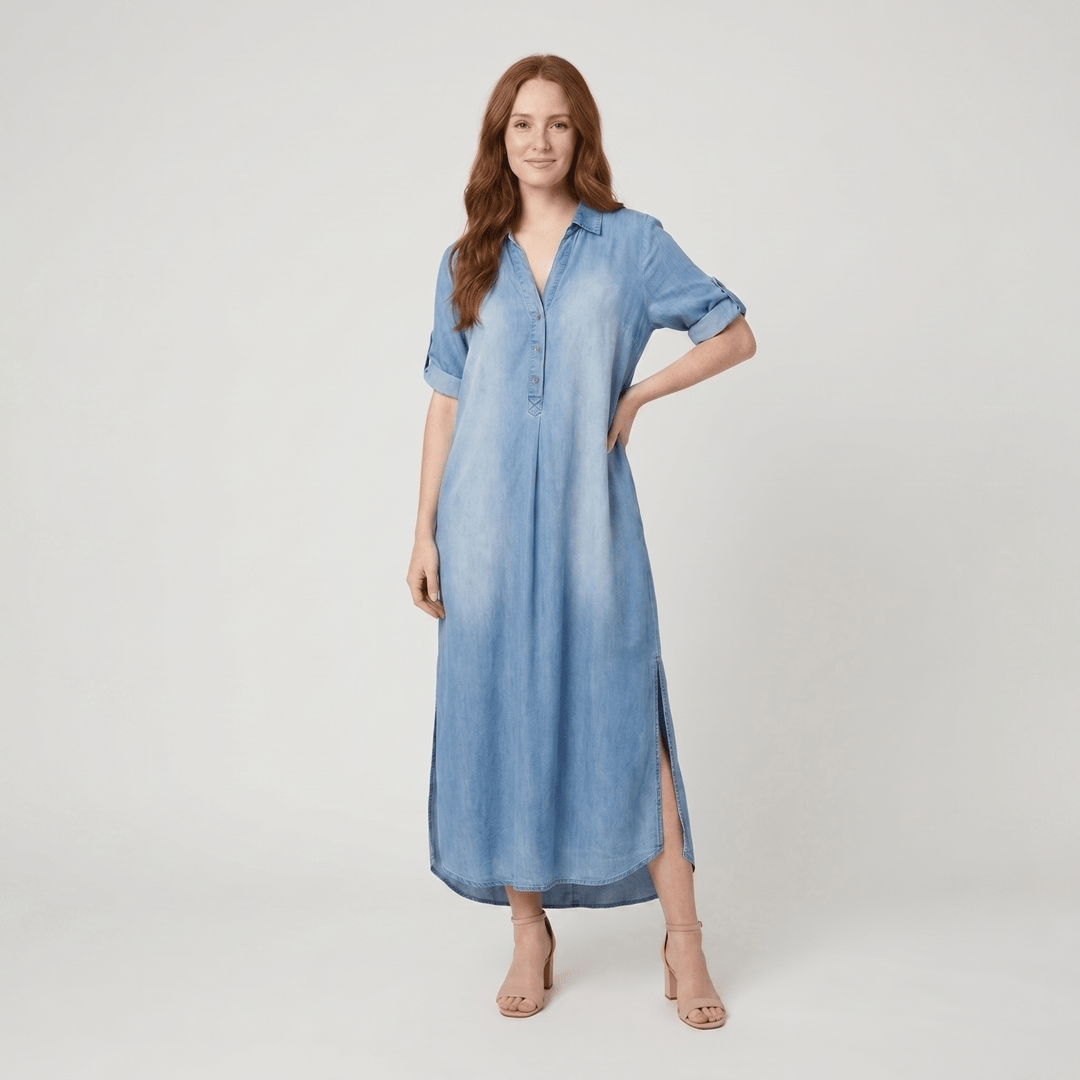 LEA blue denim long shirt dress