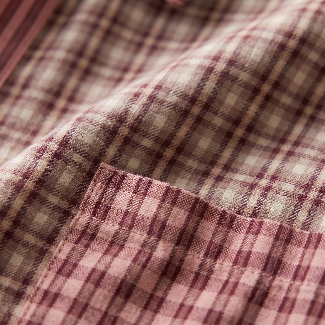 Brushed cotton plaid fabric and gingham pocket detail