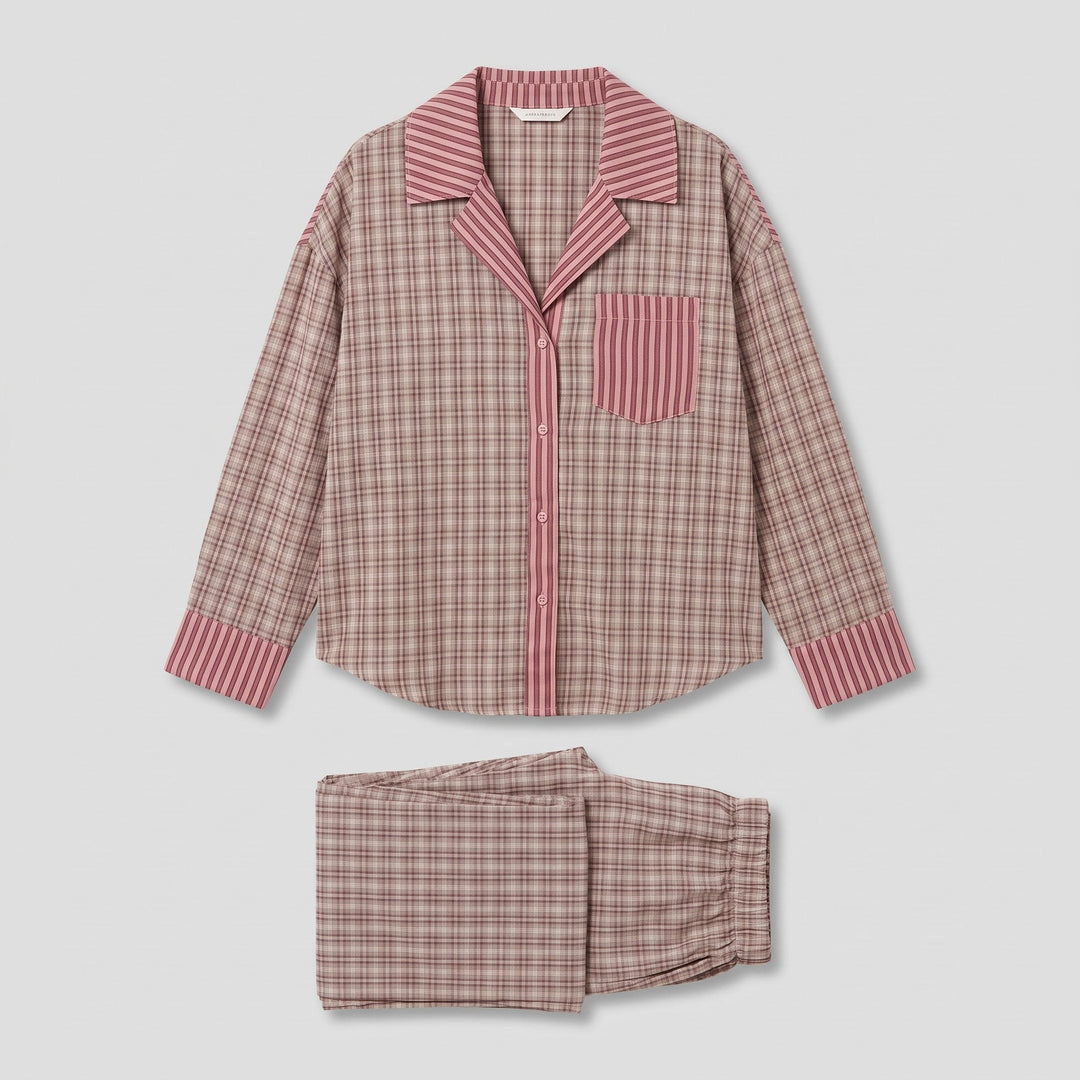 Pink plaid pyjama set, product flat lay
