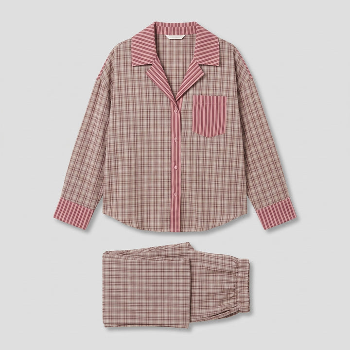 Pink plaid pyjama set, product flat lay