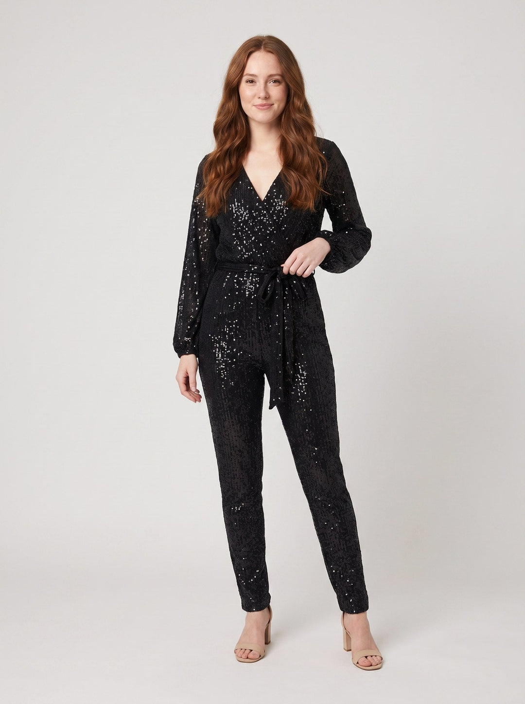 Lilian sequin jumpsuit black - front on model