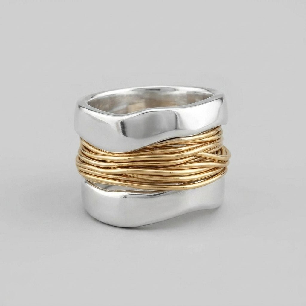 Lucent two-tone gold and silver wrapped ring