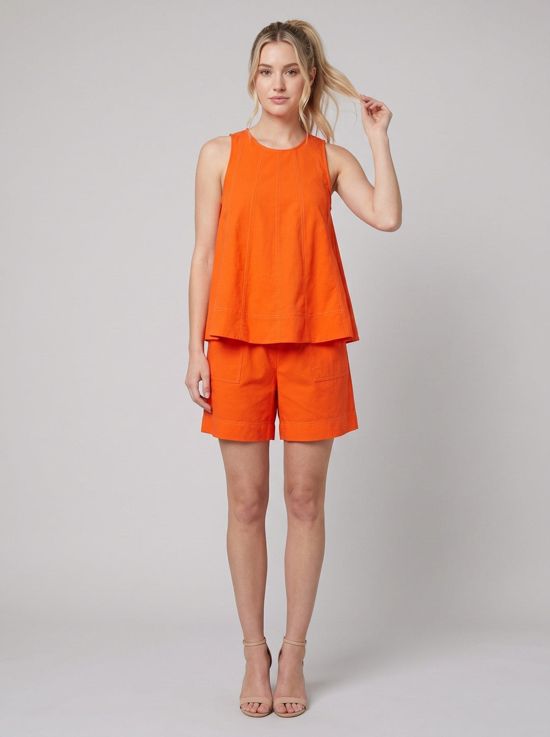Lucia two-piece set orange sleeveless tank and shorts