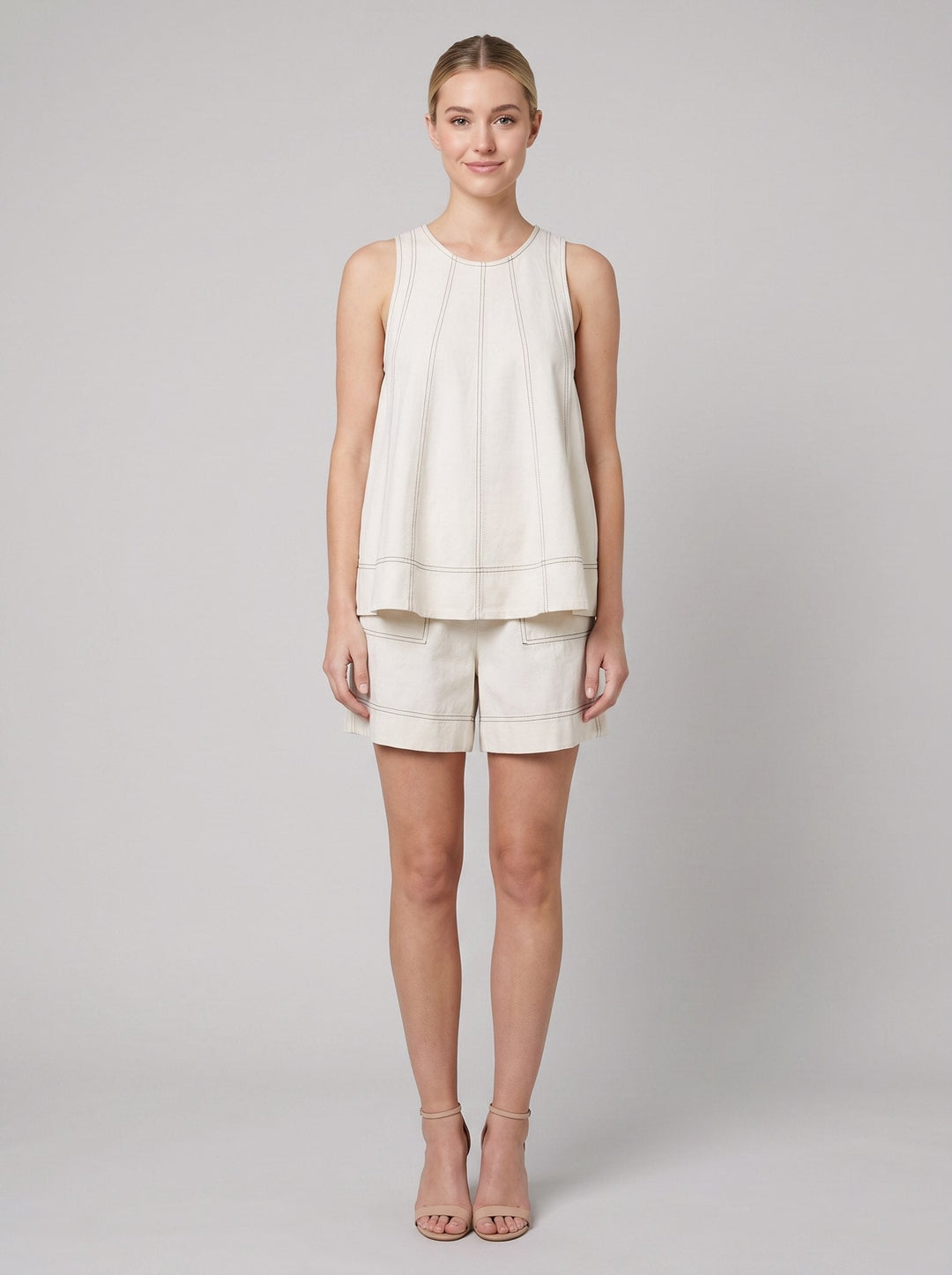 Lucia two-piece set white sleeveless tank and shorts