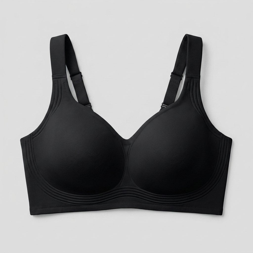 Lucile wireless full coverage bra in black, front flat-lay