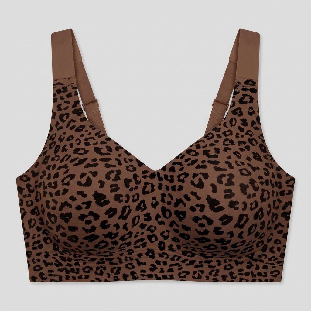 Lucile wireless bra in leopard print, front flat-lay