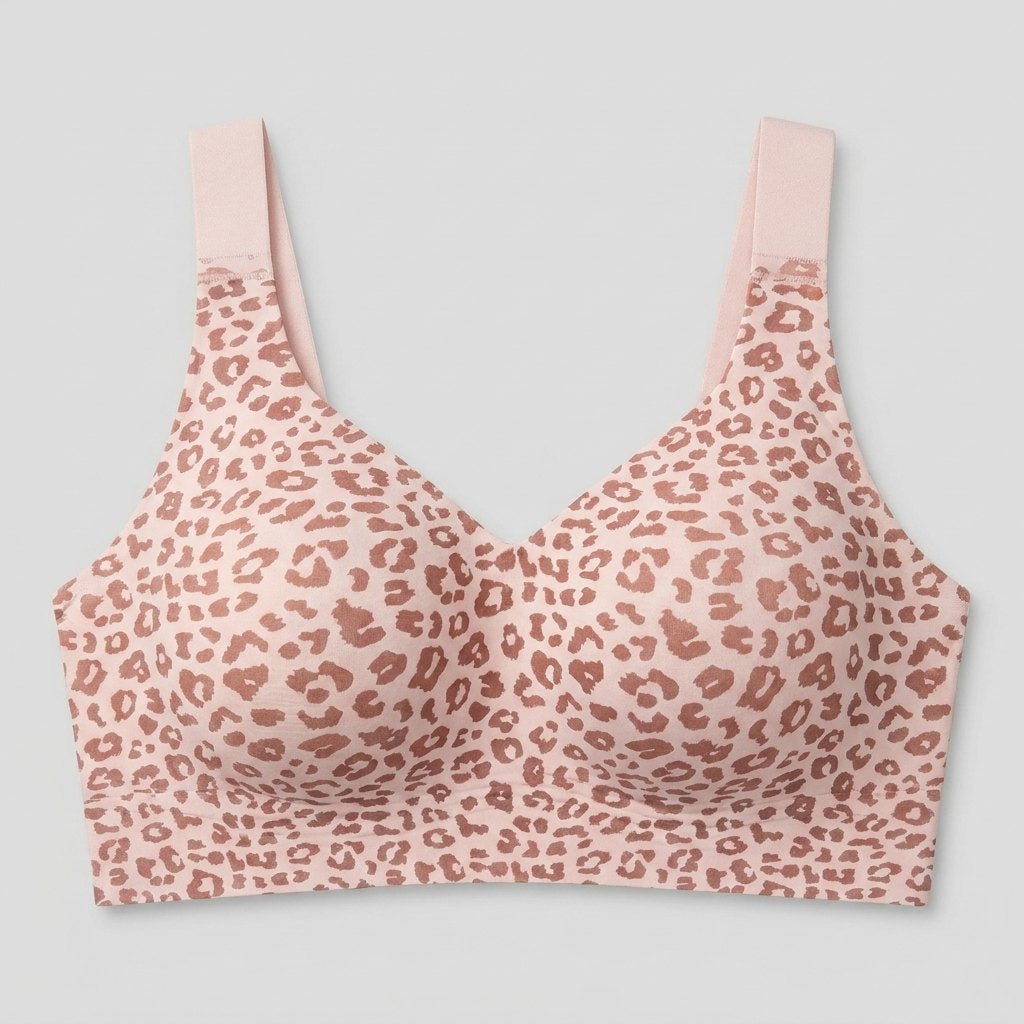 Lucile wireless bra in light leopard print, front flat-lay
