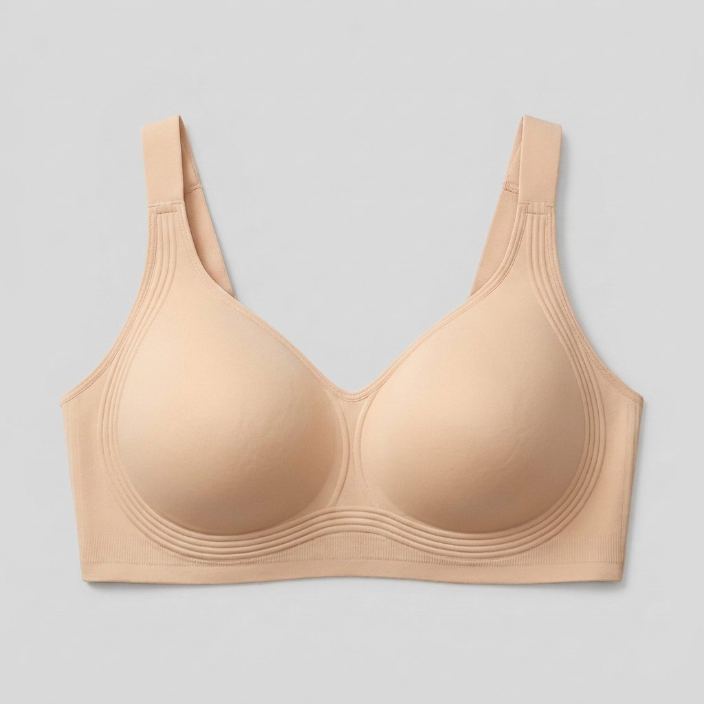 Lucile wireless full coverage bra in nude, front flat-lay