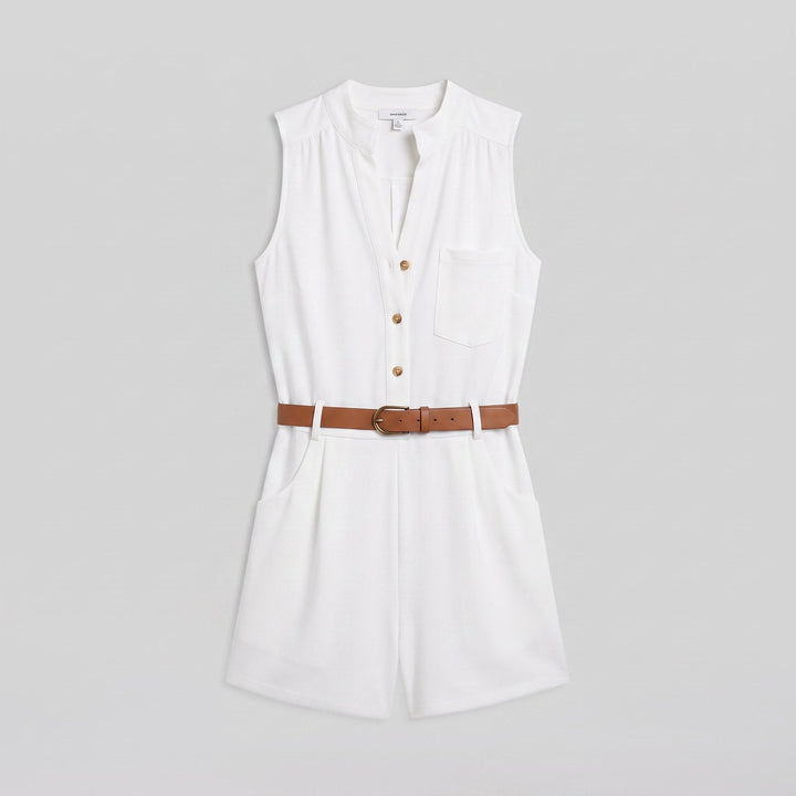 Luna belted romper flat-lay product photo