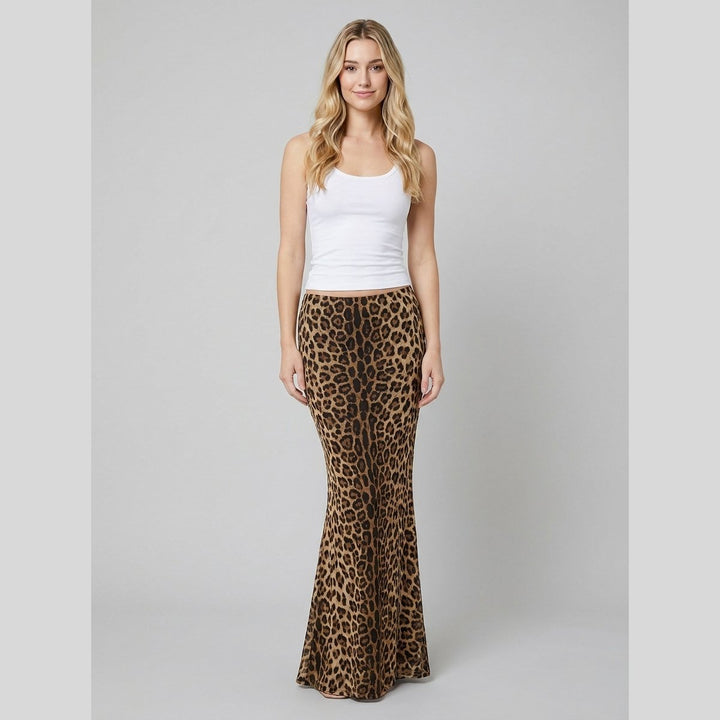 Luna leopard-print slim maxi skirt front on model