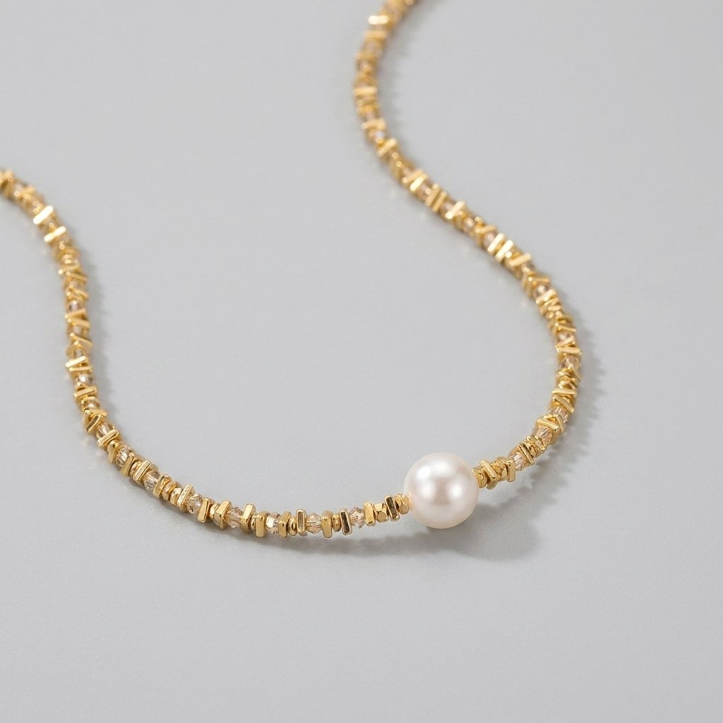 Luna pearl necklace draped view