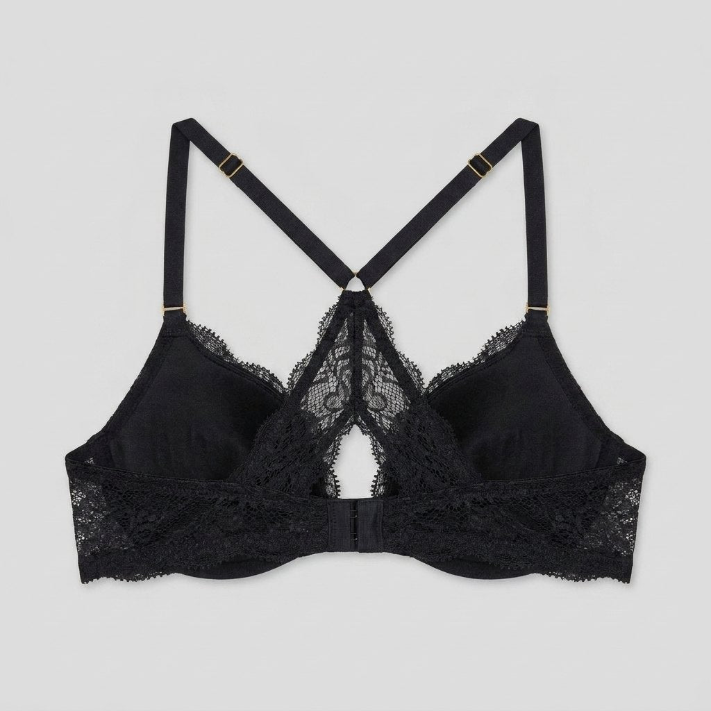 Luxe lace racerback bra black back