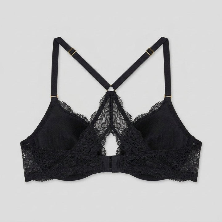 Luxe lace racerback bra black back