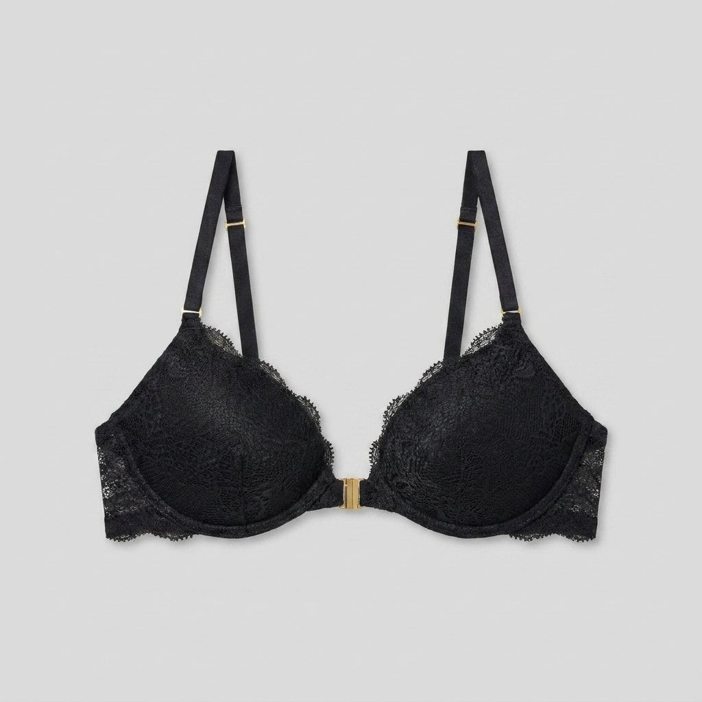 Luxe lace racerback bra black front