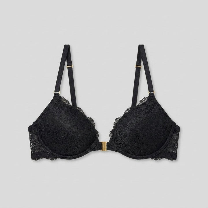 Luxe lace racerback bra black front