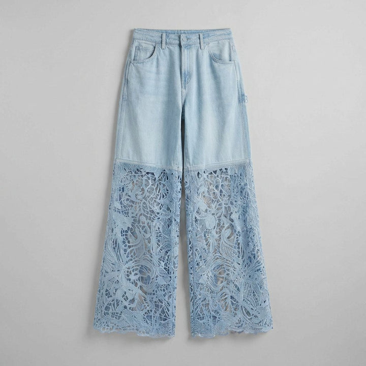 Luxe wide-leg denim jeans, flat-lay