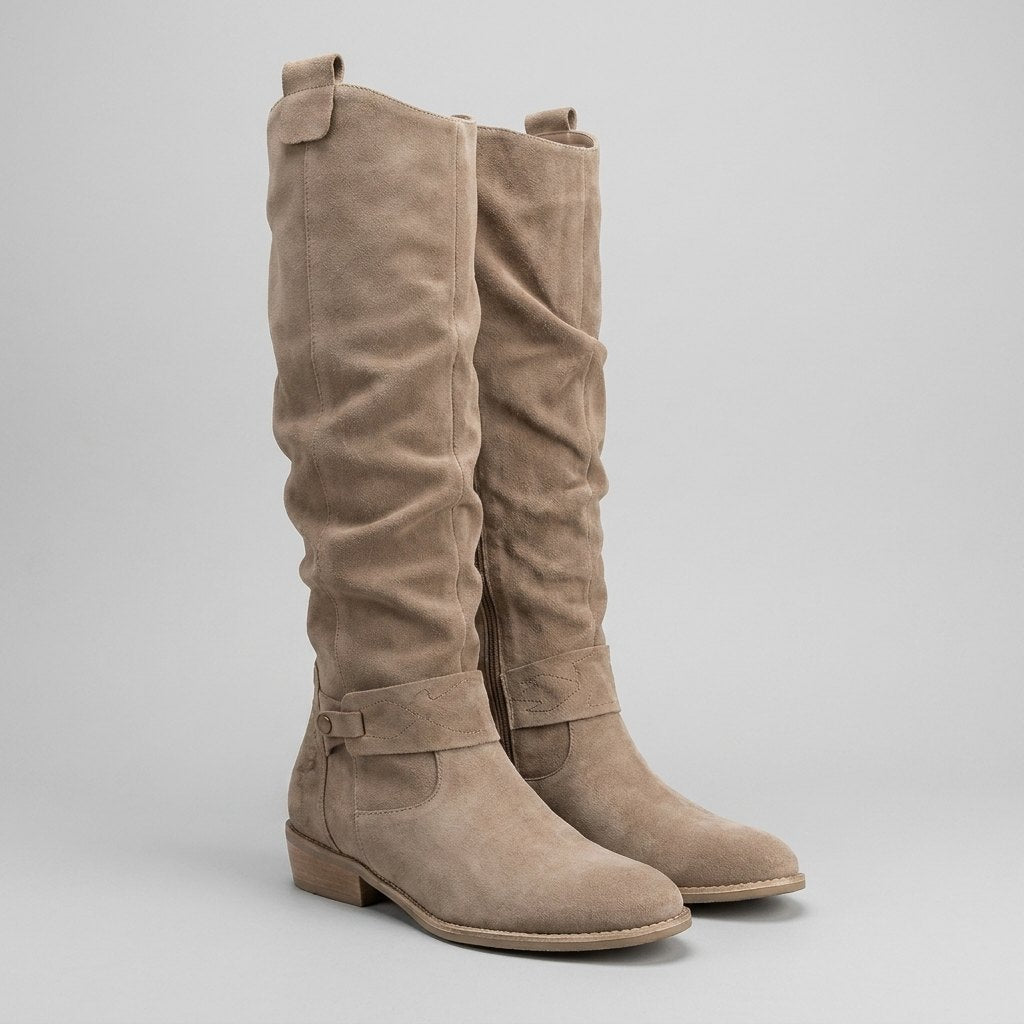 Madeleine beige suede knee-high boots