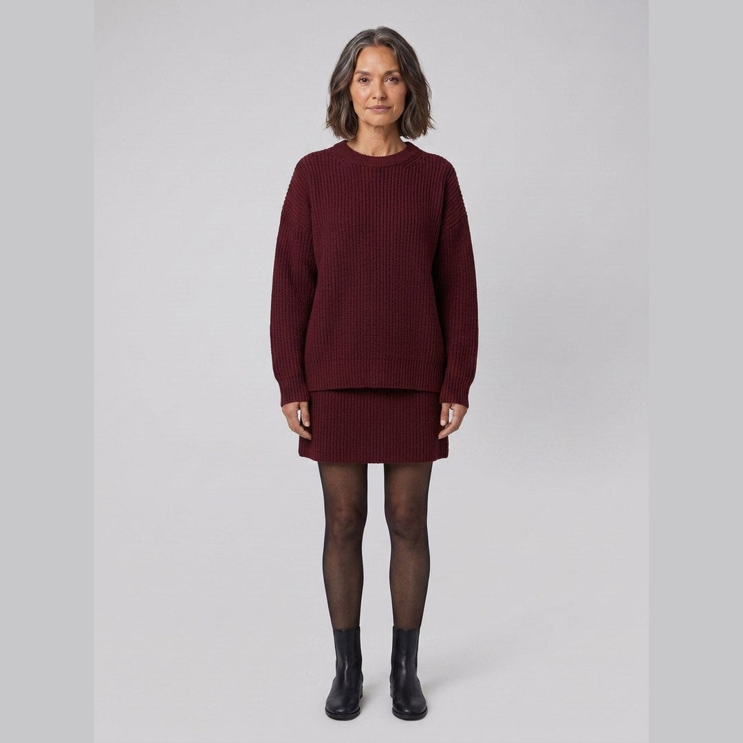 Mara knit co-ord set in dark red