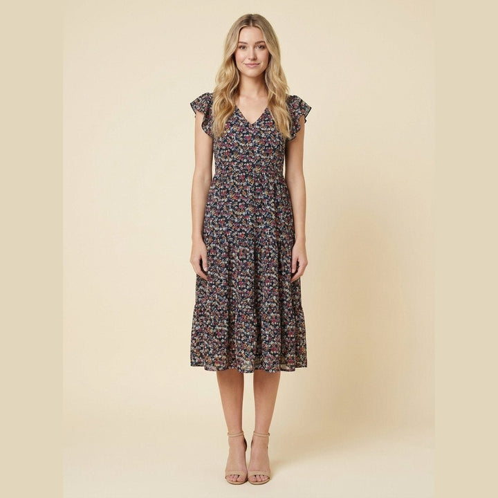 Mathilde floral midi dress black on model