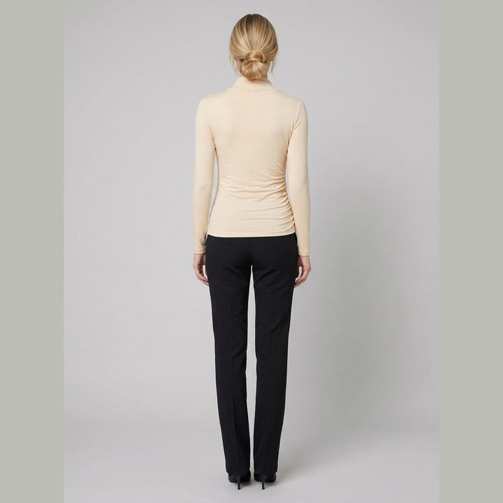 Cross-over collar t-shirt seen from behind on model