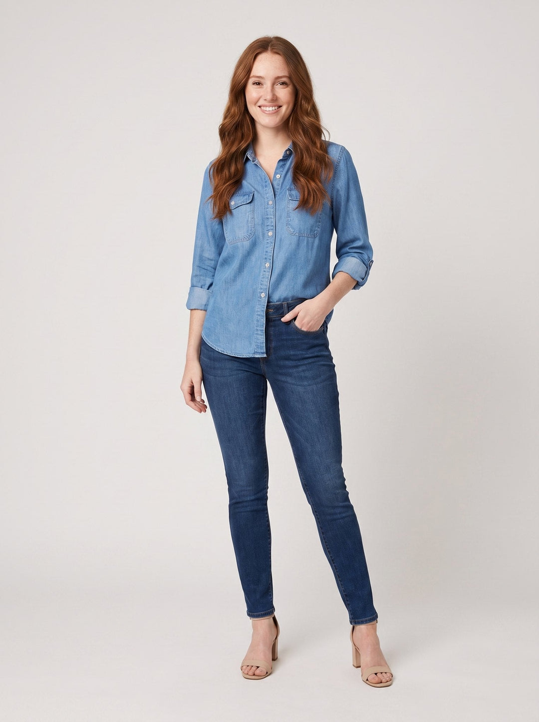 Maven denim shirt blue on model