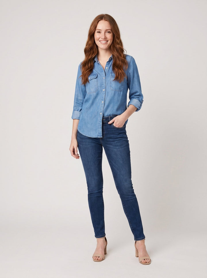 Maven denim shirt blue on model