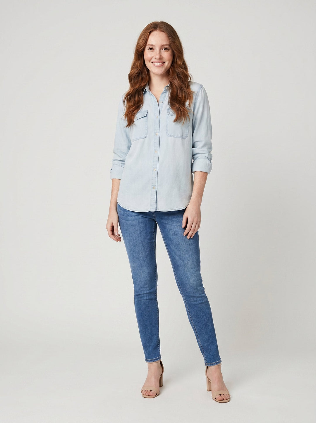 Maven denim shirt light blue on model