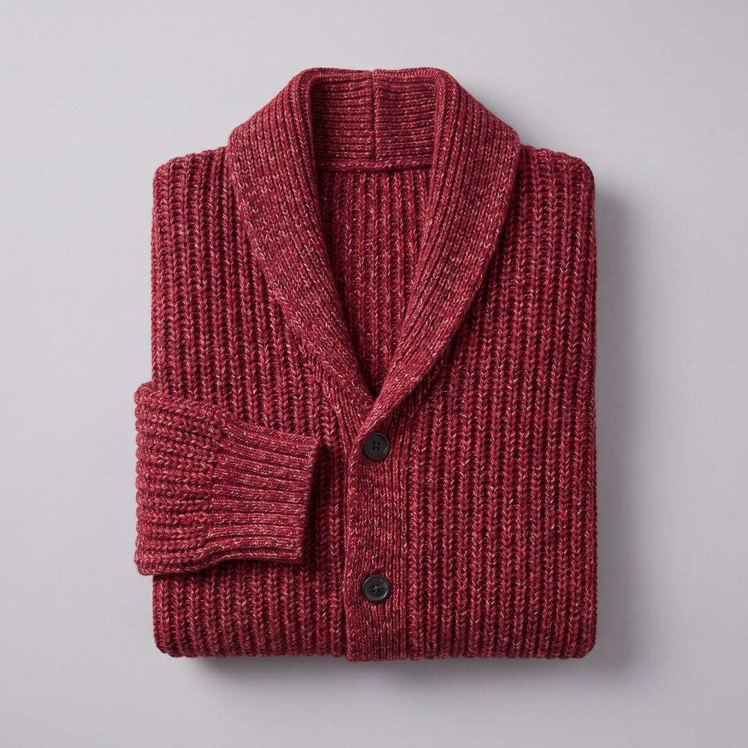Max comfortable men's cardigan, folded flat-lay product photo