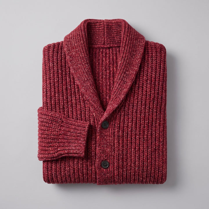 Max comfortable men's cardigan, folded flat-lay product photo
