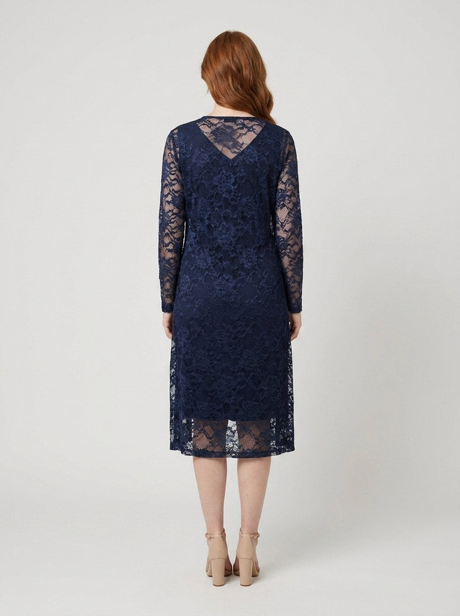 Maya navy sheath dress back view