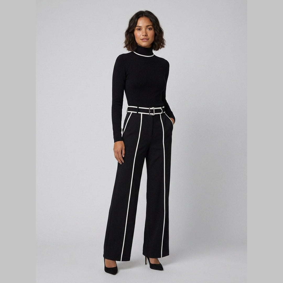Mela elegant knit jumpsuit set Black with white piping