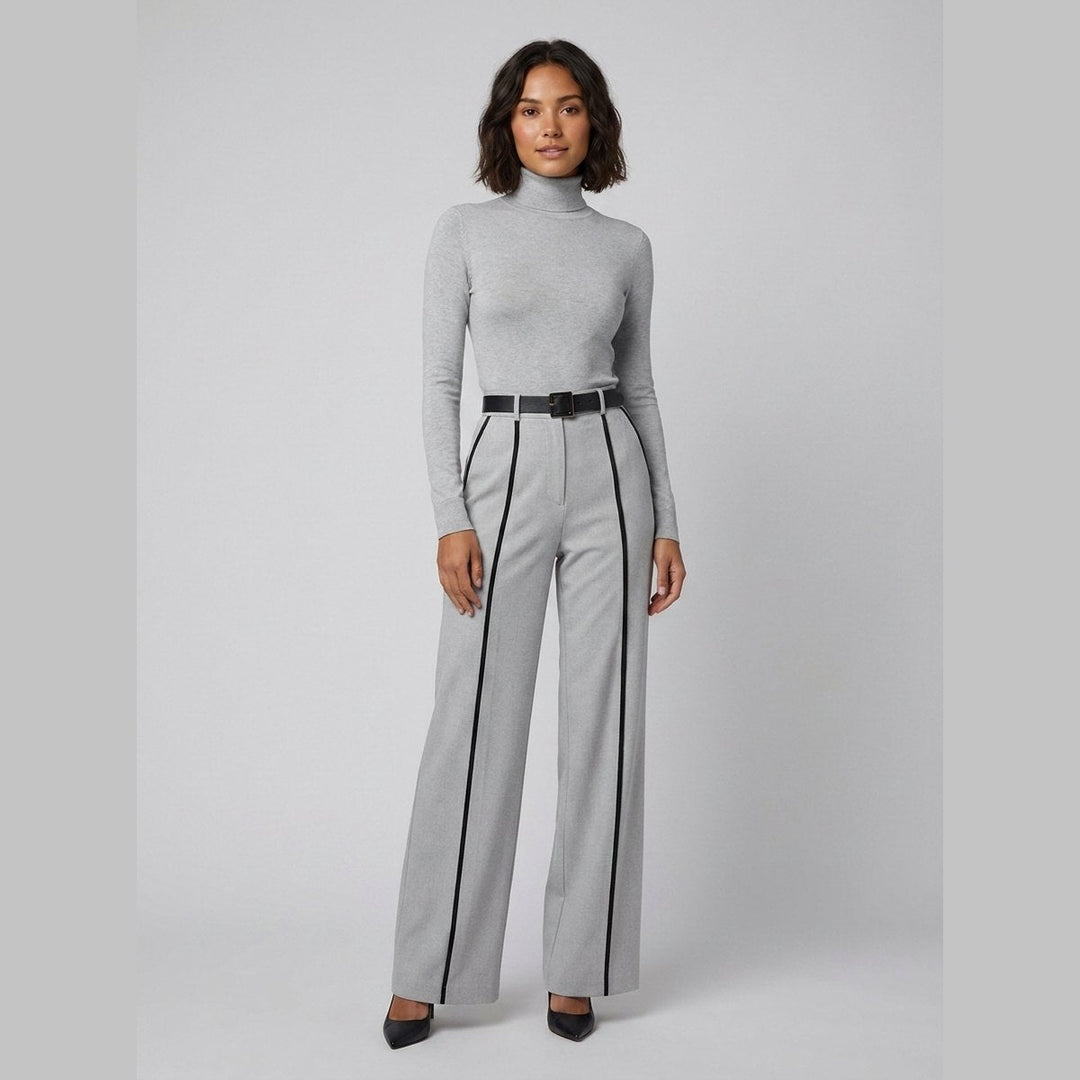 Mela elegant knit jumpsuit set Gray with black piping