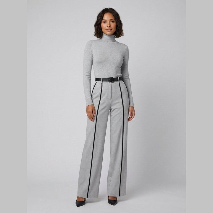 Mela elegant knit jumpsuit set Gray with black piping