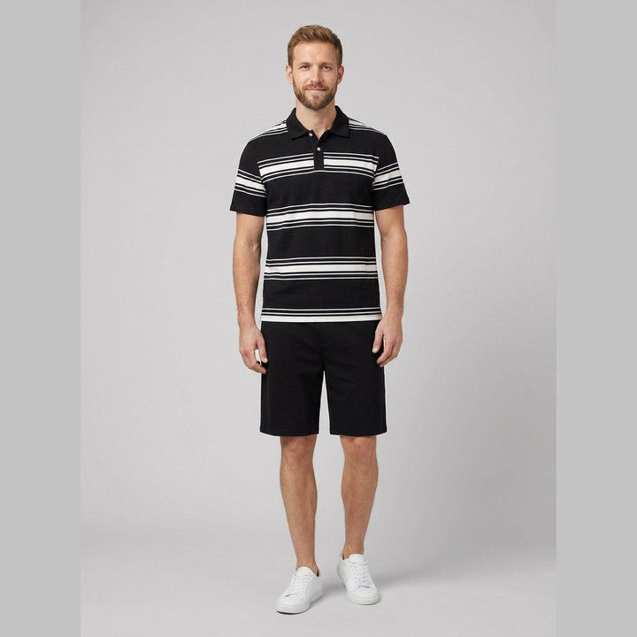 Melo striped polo and shorts set Black
