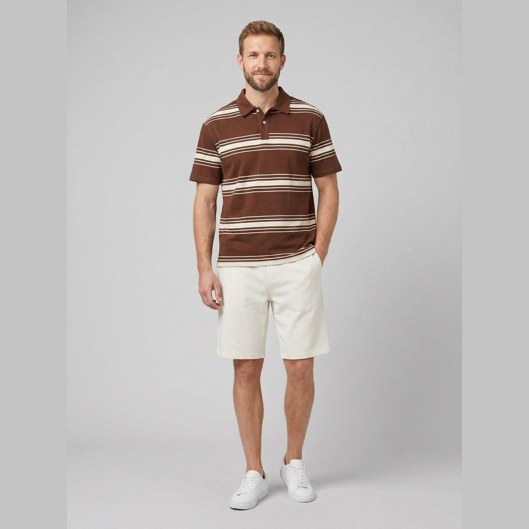Melo striped polo and shorts set Brown