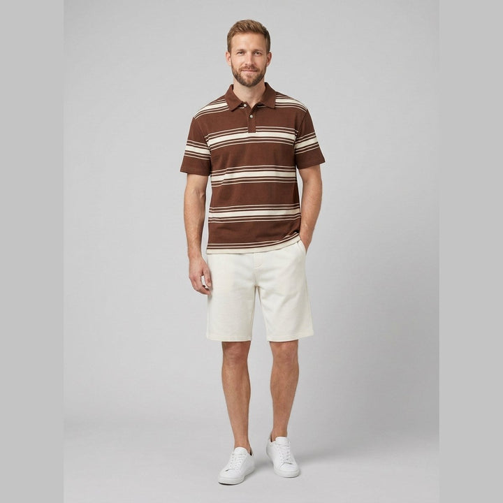 Melo striped polo and shorts set Brown