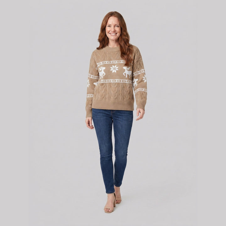 Mighty Moose reindeer sweater beige on model