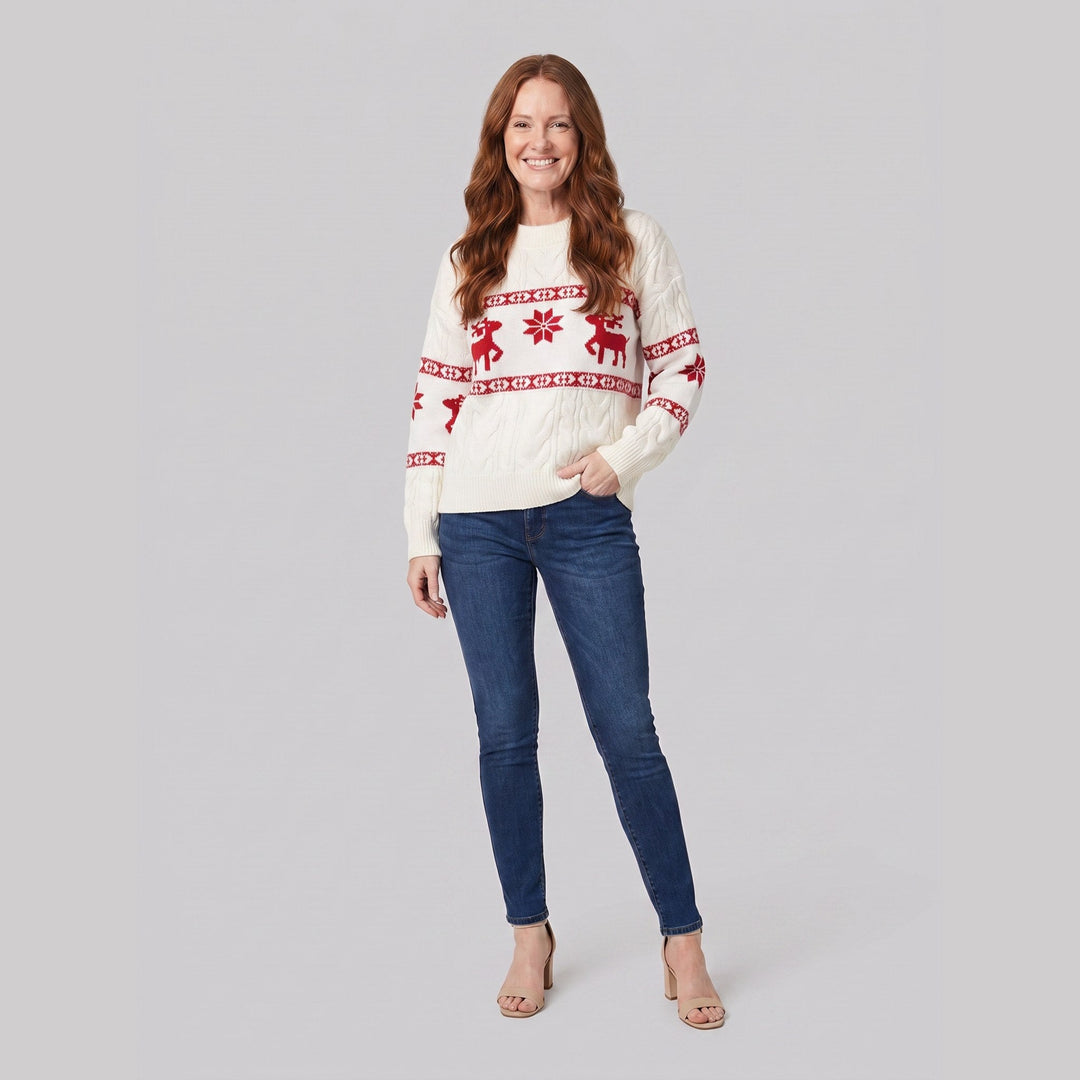 Mighty Moose reindeer sweater white on model