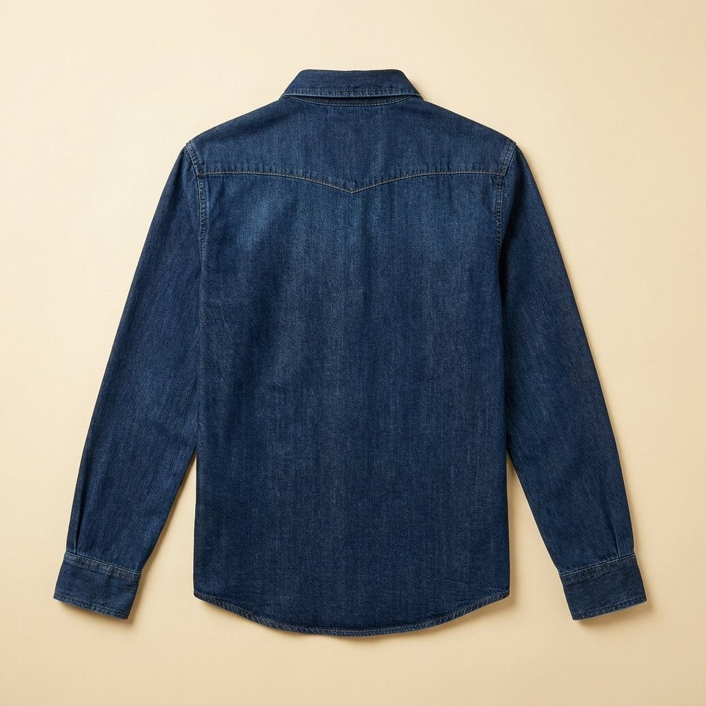 Milo denim shirt back view flat-lay