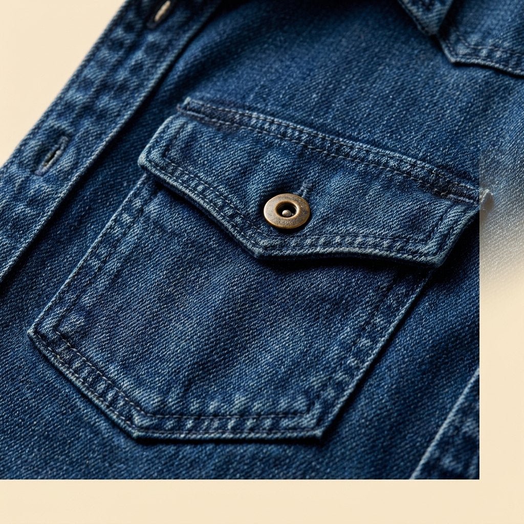 Milo denim shirt fabric and pocket close-up detail