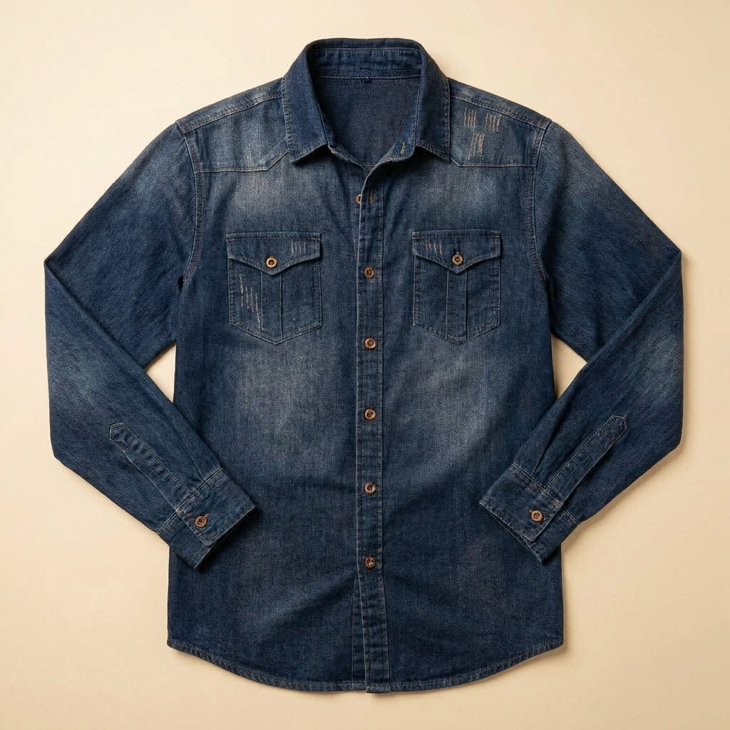 Milo denim shirt flat-lay product photo