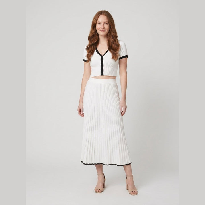 Mina white knit two-piece set on model second pose