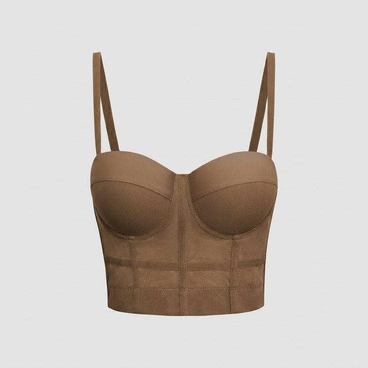 Mira mesh underwire bustier top in light brown - flat lay